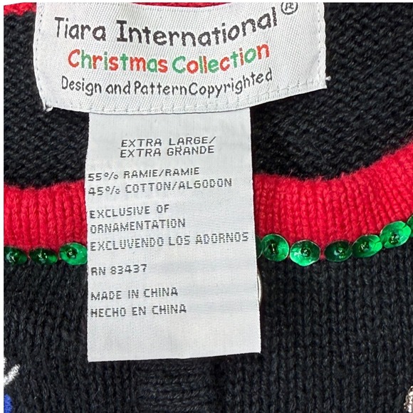Tiara International Christmas sweater XL Santa sleigh reindeer gifts sequin knit - Picture 3 of 8